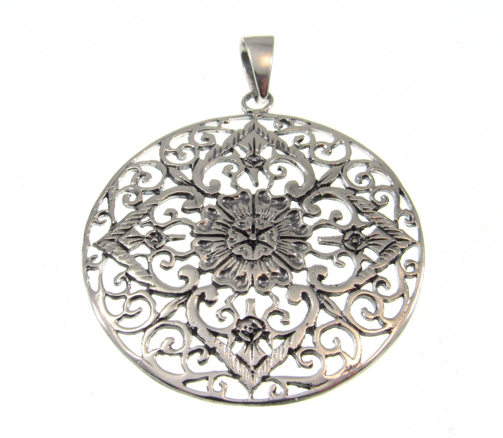 Large Handcrafted Solid 925 Sterling Silver FILIGREE FLOWER Pendant Medallion