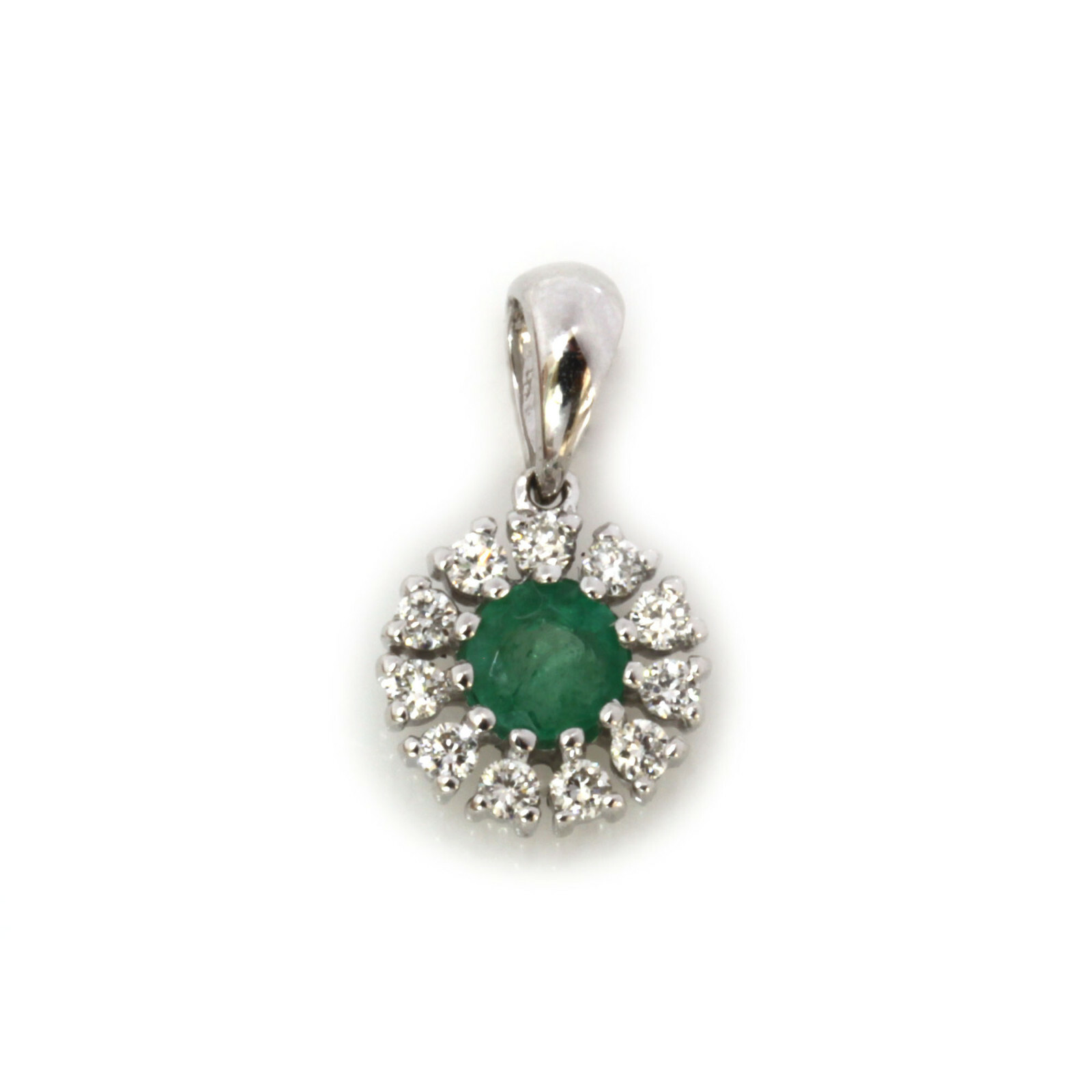 0.3 ctw Natural Emerald & Diamond Solid 14k White Gold Round Halo Pendant 0.49″