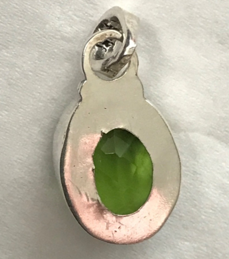 Vintage Sterling silver marked 925 light green stone topaz? pendant handmade