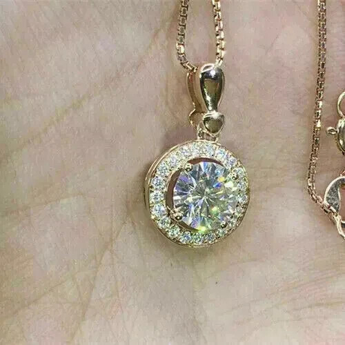 2Ct Round Lab-Created Diamond Solitaire Pendant 14K Yellow Gold Finish