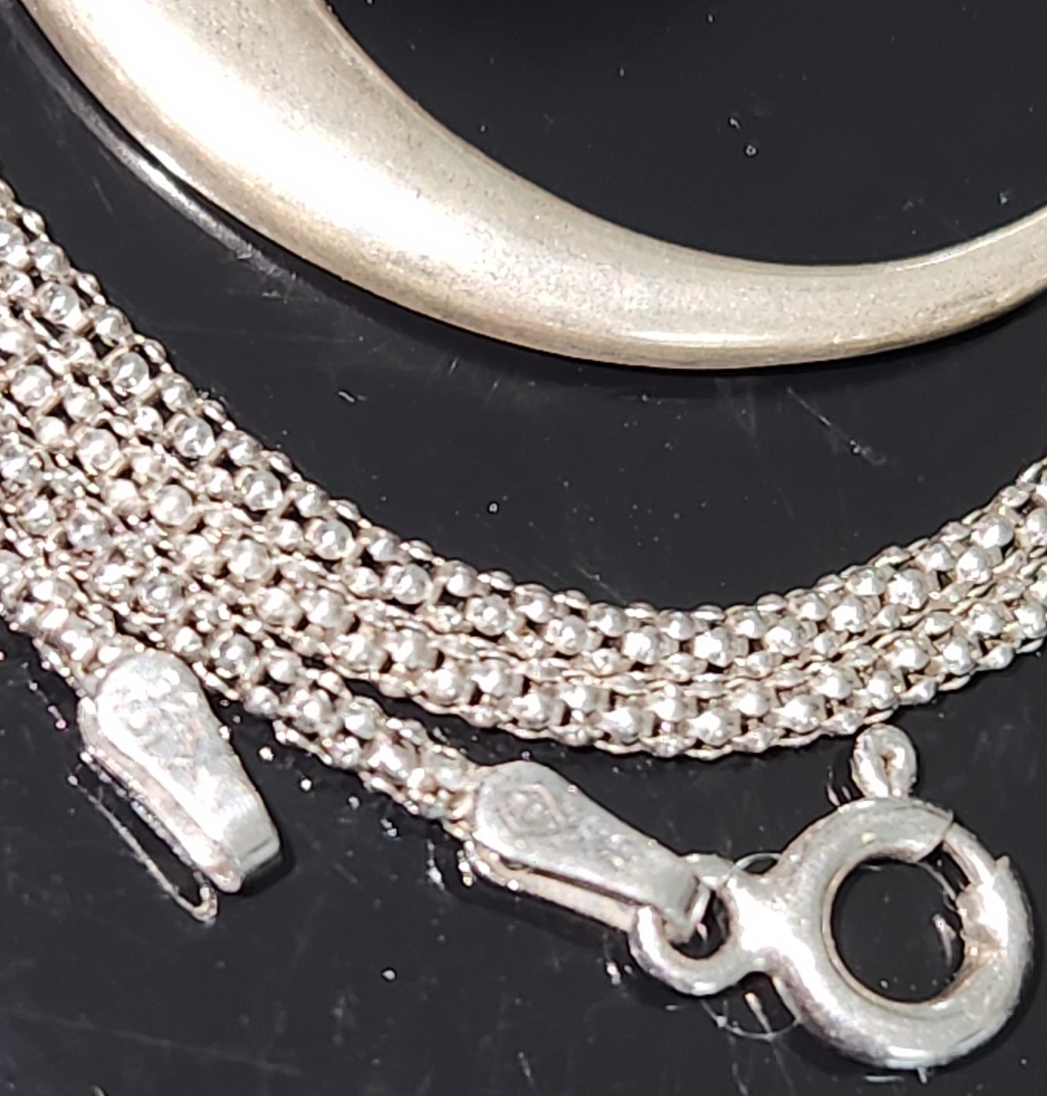 STERLING SILVER CRESCENT MOONSTONE CABOCHON/POPCORN CHAIN NECKLACE MADE ITALY