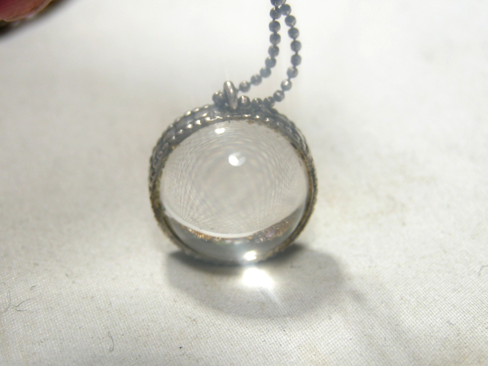 Vintage Sterling Silver, Rock Crystal Quartz Pool Of Light Ball Pendant Necklace