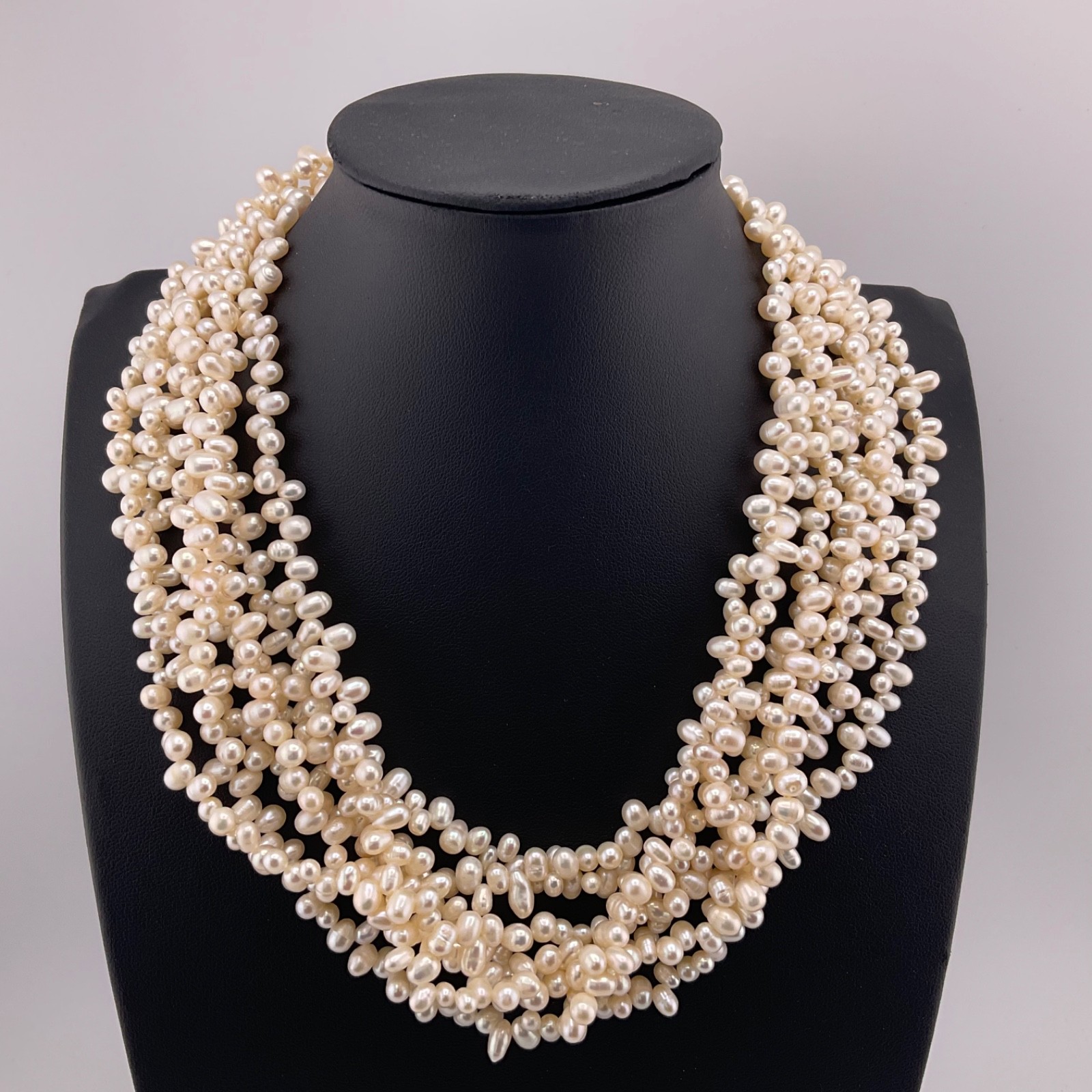 Vtg Freshwater Pearl Multi Strand Necklace 925 Gold Vermeil Filigree Clasp 18.5”