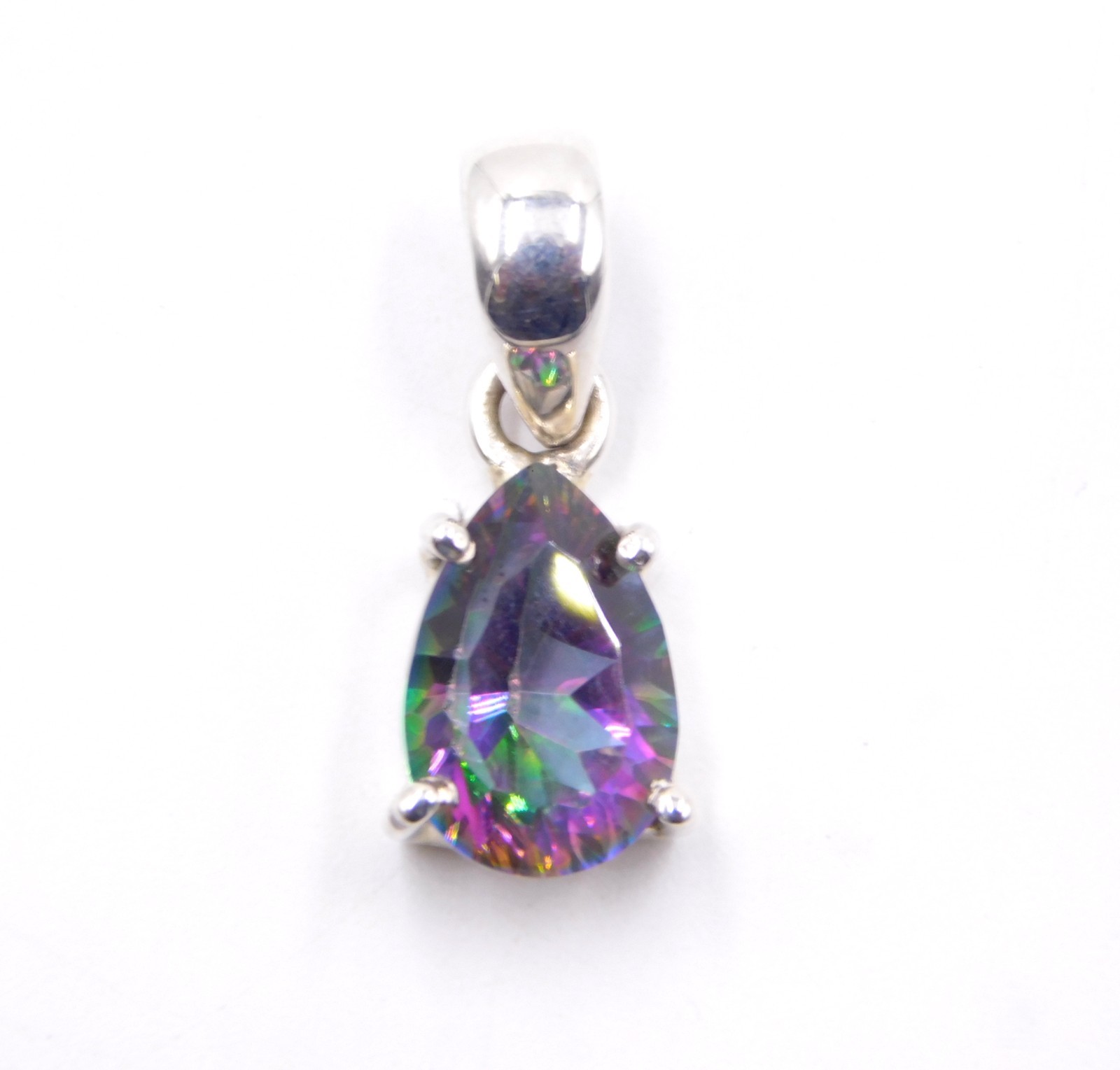 2.58 Gm 925 Sterling Silver Natural mystic Topaz Cut Gemstone Pendant Size 1″