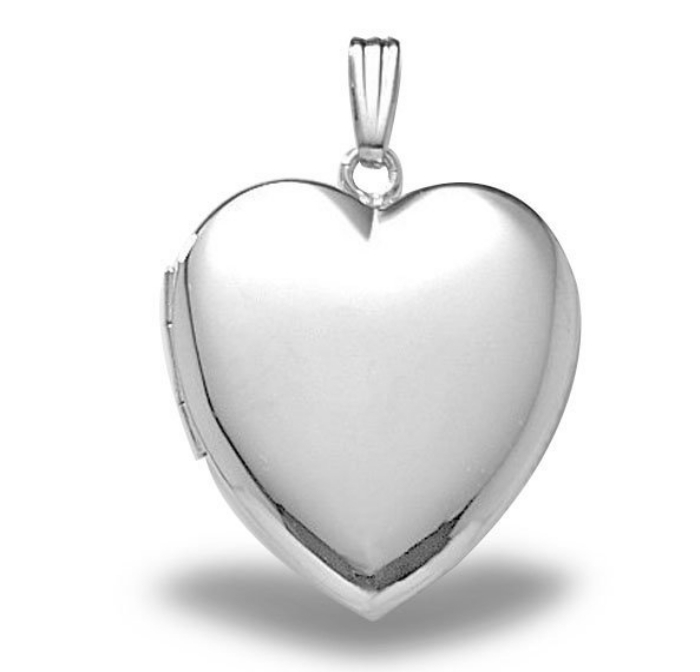 925 Solid Sterling Silver Plain Engravable Heart Locket Pendant Necklace Photo