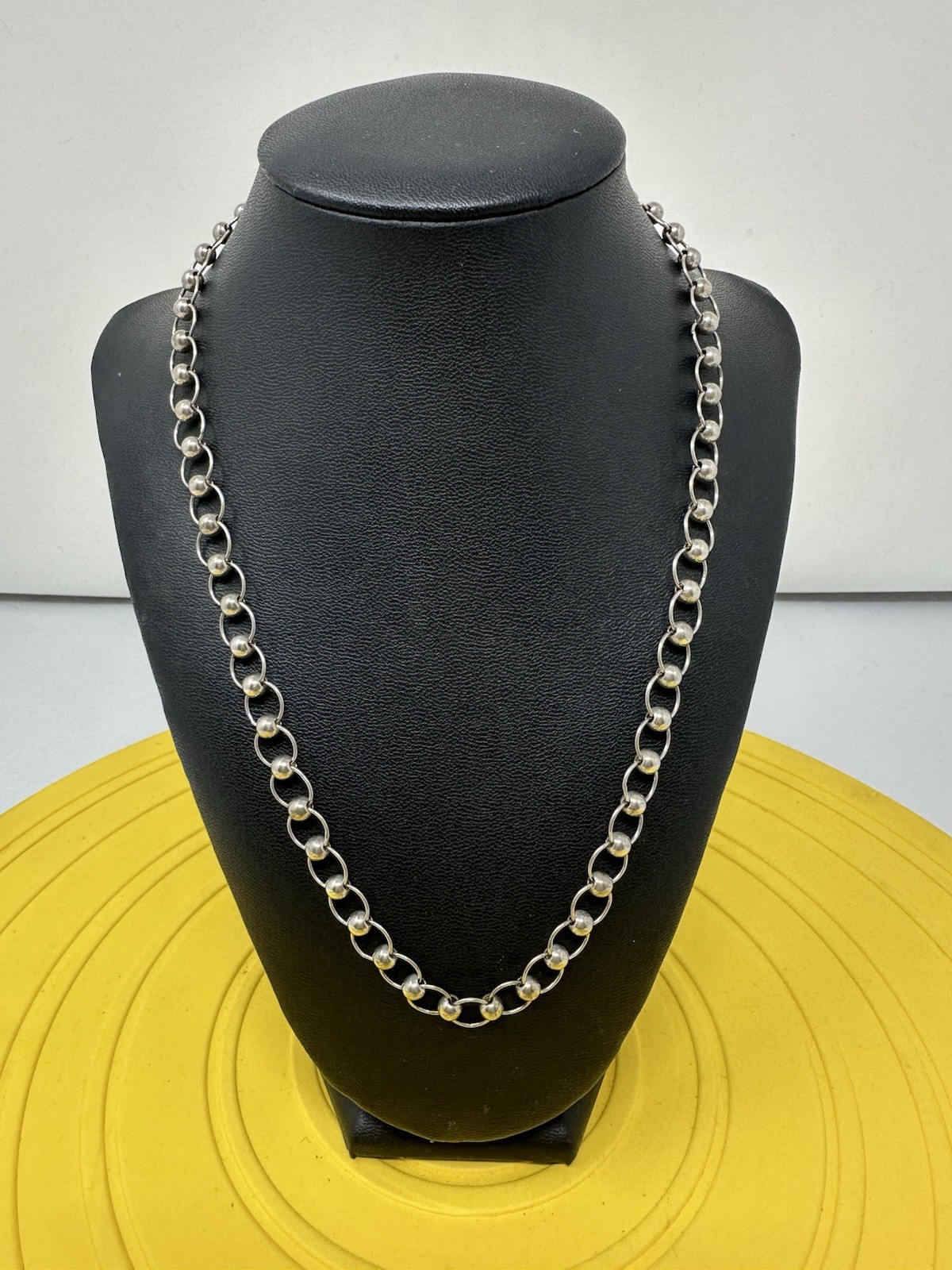 Sterling Silver Milor Rolo Bead & Circle Chain Choker Necklace Modern 20g 19 In