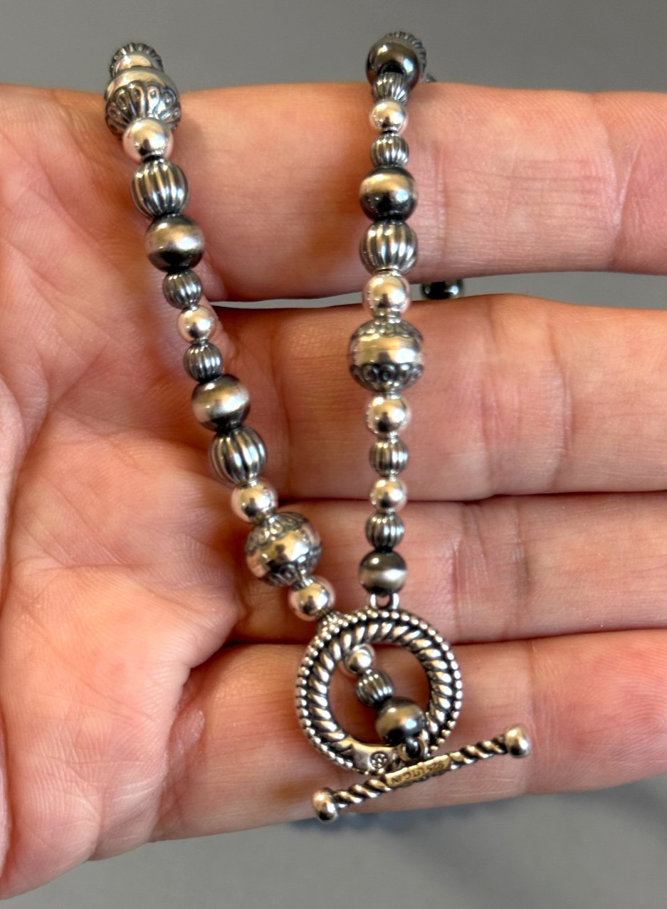 CAROLYN POLLACK Am West 20″ Sterling Native Pearl Mixed Bead Toggle Necklace 24g