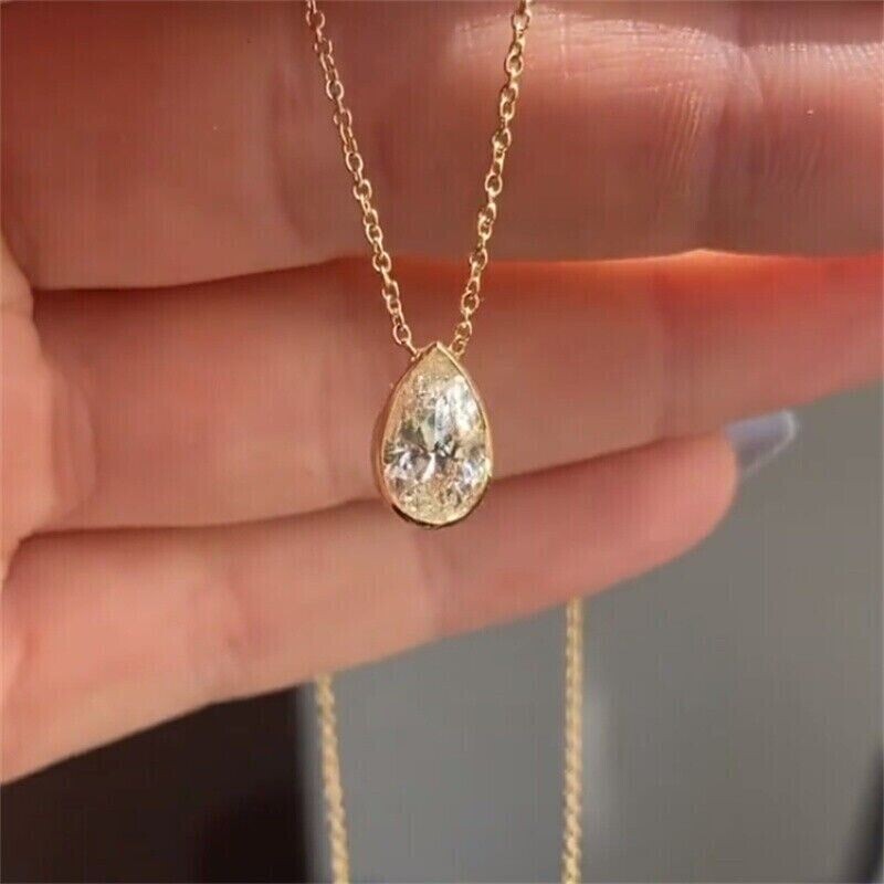 2.00Ct Pear Cut Lab Created Solitaire Women’s Pendant 14K Yellow Gold Plated.