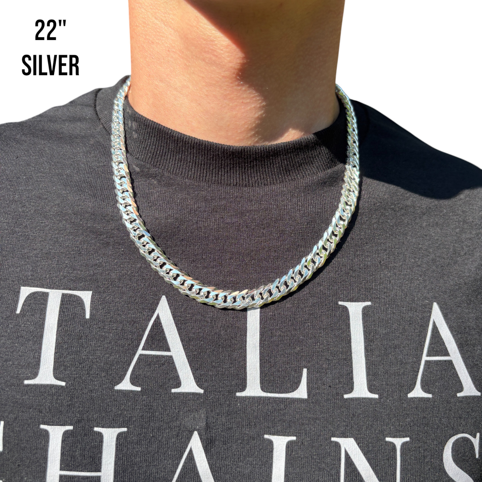 8mm Double Curb Link Chain Necklace – Solid 925 Sterling Silver MADE IN ITALY