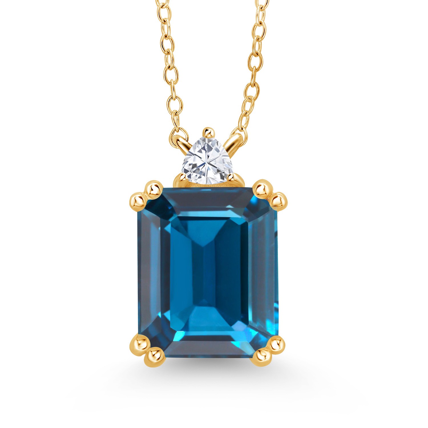 18K Yellow Gold Plated Silver London Blue Topaz and Moissanite Pendant Necklace