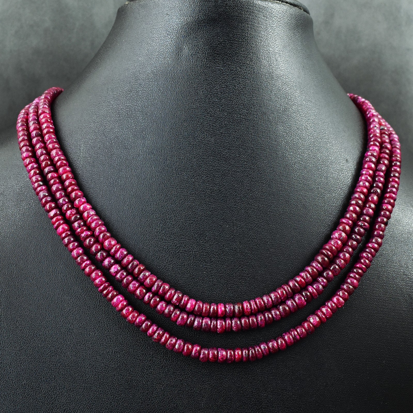 3 Strand Ruby Top Grade Selling 507.00 Cts Sparkling Beaded Necklace RK 44 E838