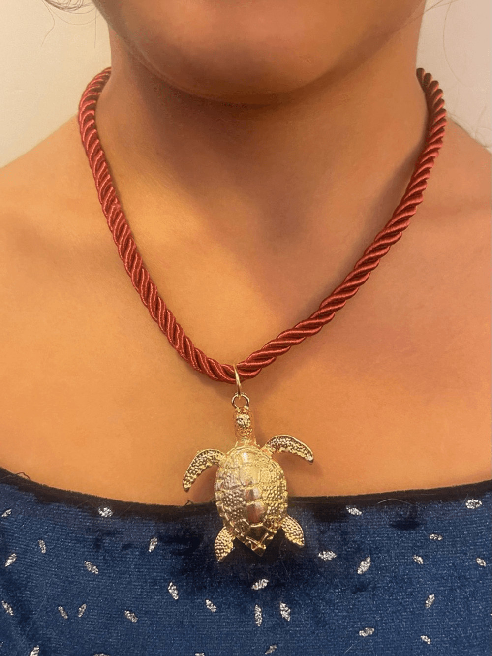 Gold Turtle on a Rope Necklace