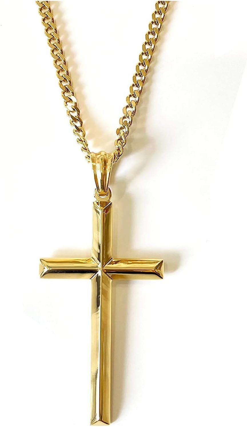 24K Gold Chain Style Cross Pendant Necklace Strong Clasp for MEN 24ct 3MM Thin