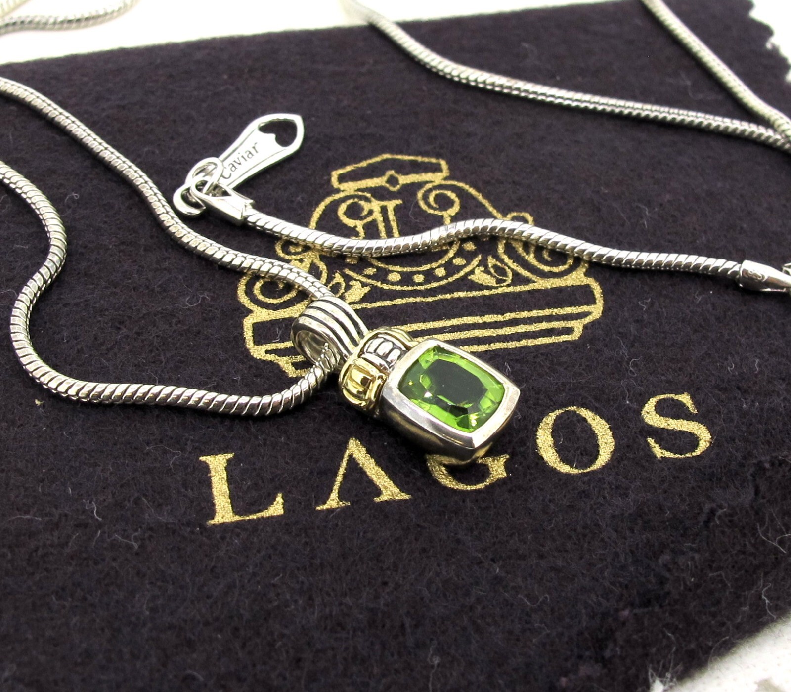 Caviar Lagos 18k Yellow Gold & Sterling Silver Peridot Stone Adjustable Necklace