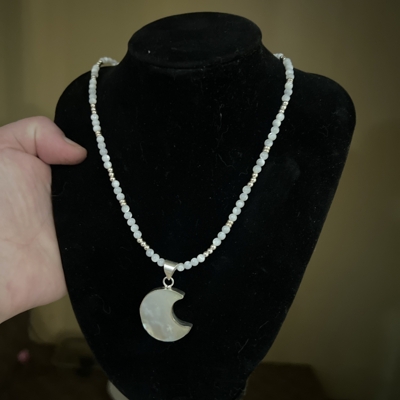 Mother Of Pearl And Sterling Silver Necklace 18 Inch With 2 Inch Extender