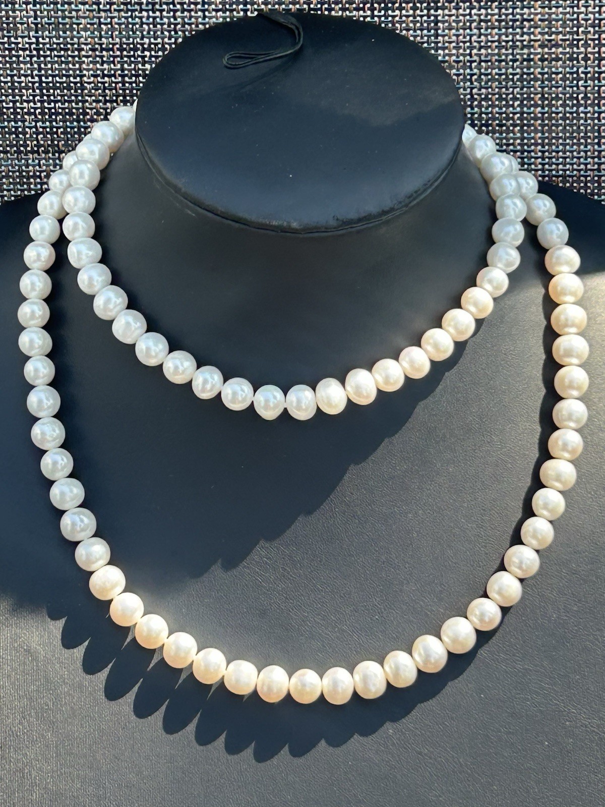 Vintage 34” Cultured Pearl Necklace 14K Gold Clasp Knotted 7.5-8mm Estate