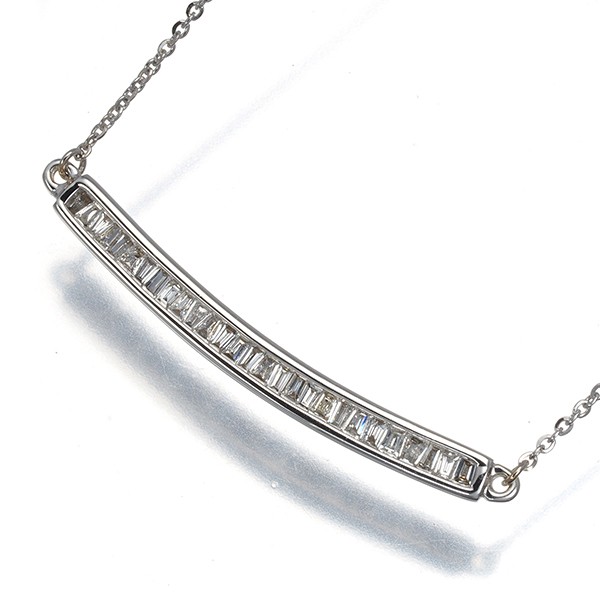 Diamond 0.20ct Tapered-cut Baguette-cut Necklace 18K 750 White Gold