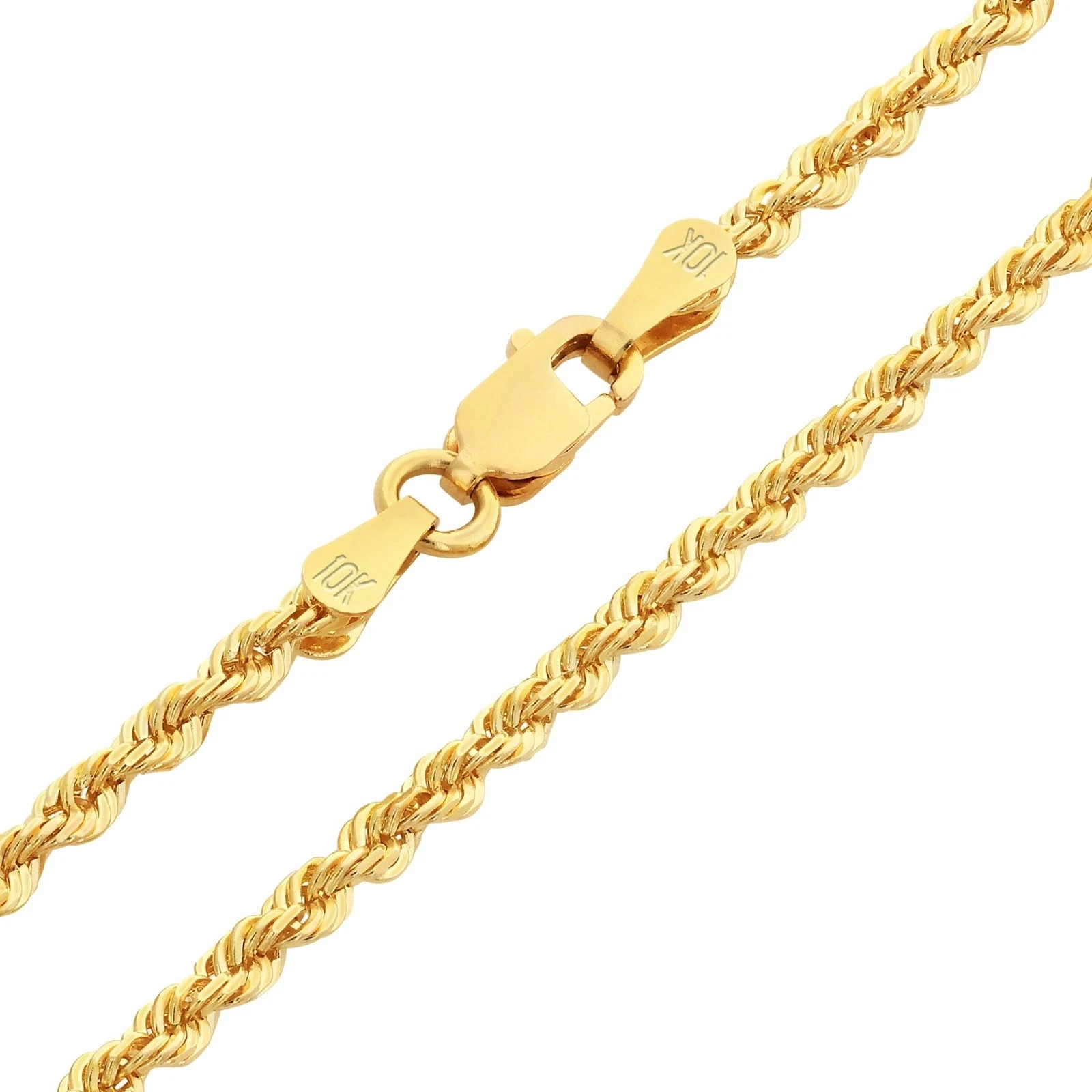 10k Real Gold Rope Chain 2mm 2.5mm 3mm 4mm 5mm 6mm 7mm 8mm 18-30 Inch Men Women