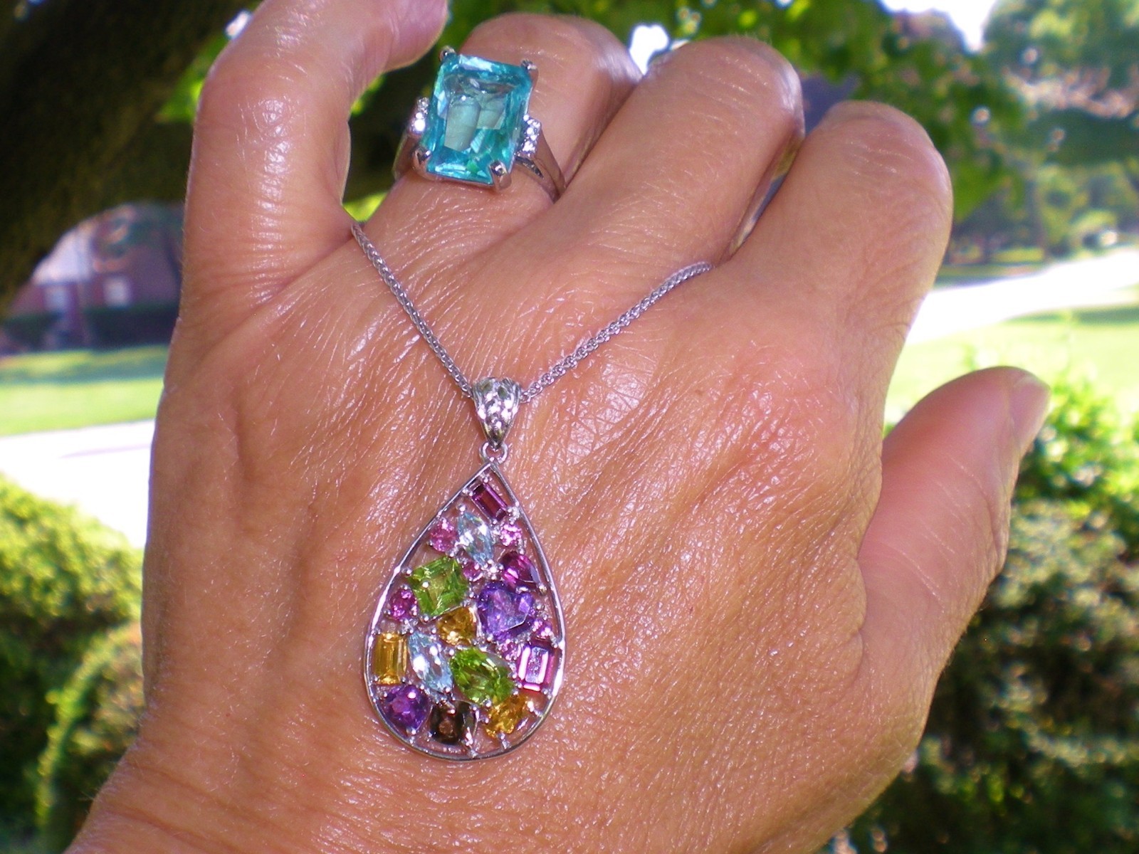 KAY Jeweler Sterling Silver Multi-Shape Natural Gemstone Teardrop Necklace 💎