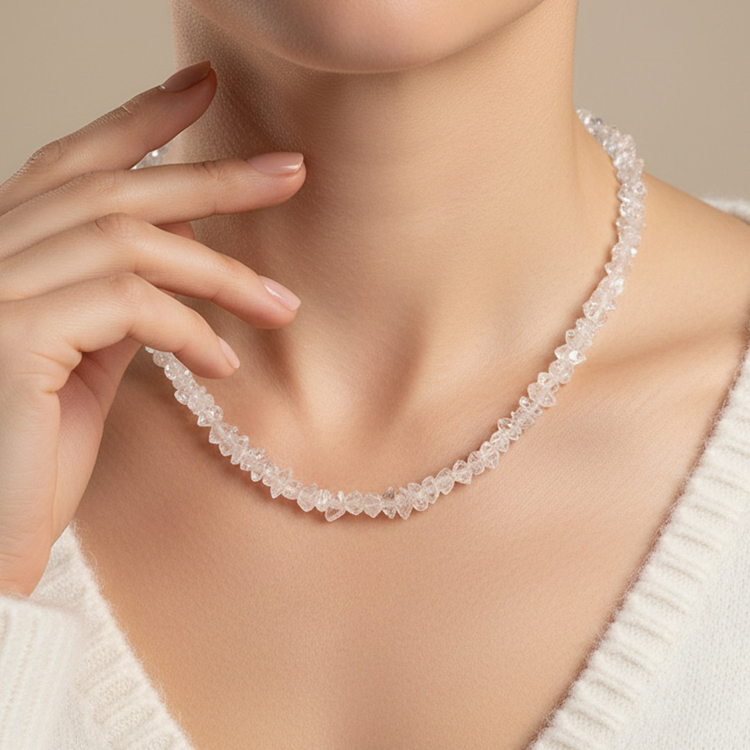 100%Natural Herkimer Diamond Stone Beaded Handmade Necklace 925 Silver
