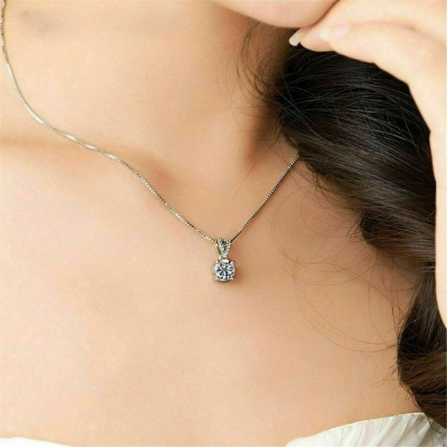 2Ct Round Lab-Created Diamond Solitaire Pendant Necklace 14K White Gold Finish
