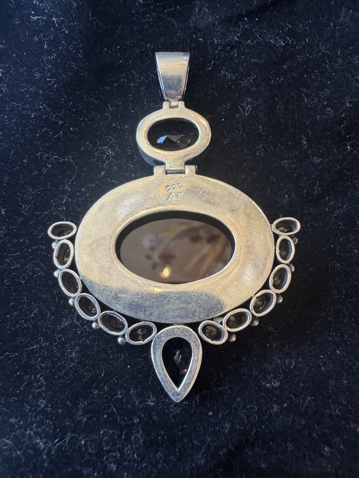 Cabochon And Smokey Topaz Pendant With Yellow Semi Precious Stones Set In Silver