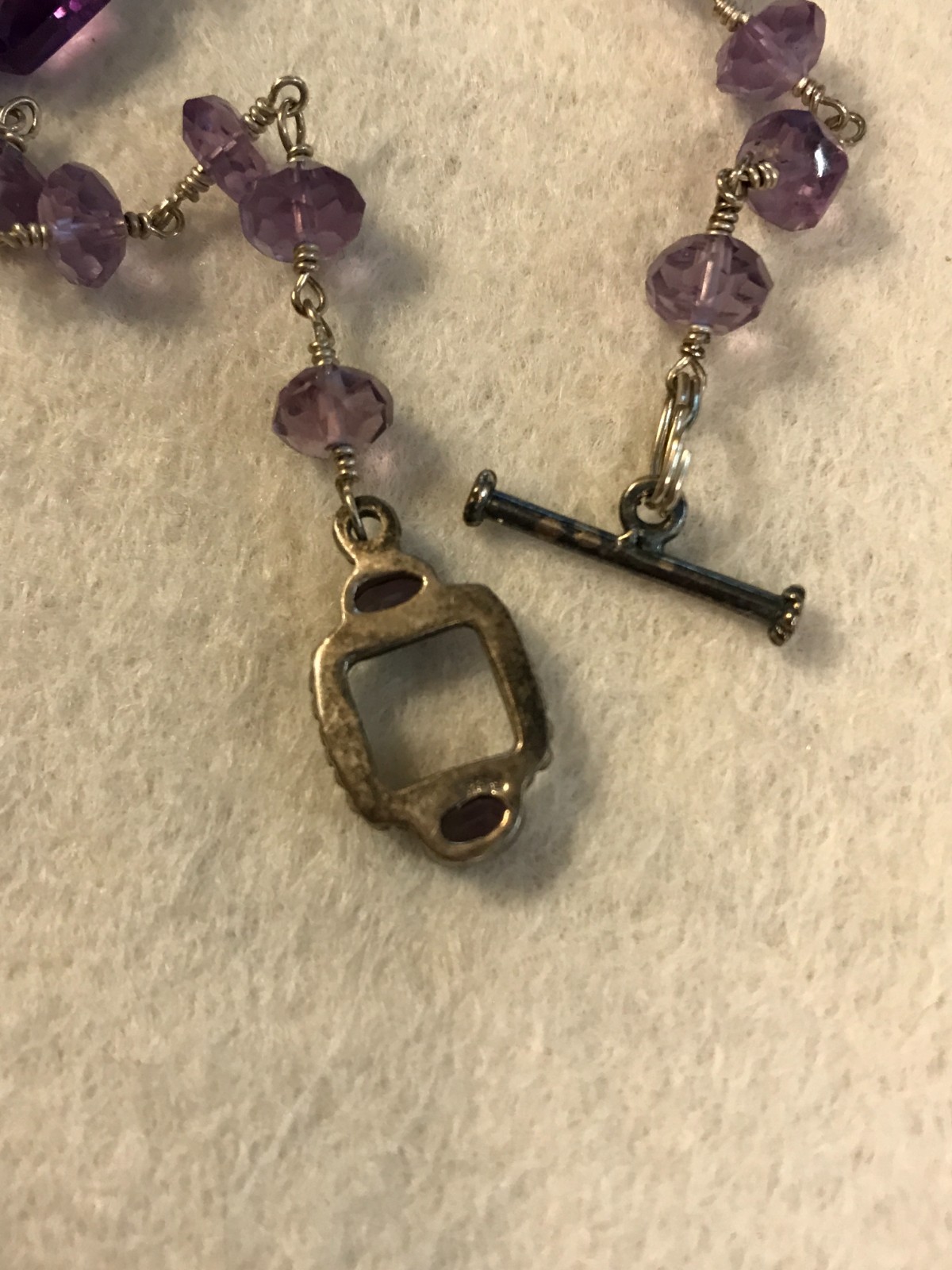 Vintage Faceted Amethyst Flower 16″ Sterling Silver Toggle Necklace Unknown Mark