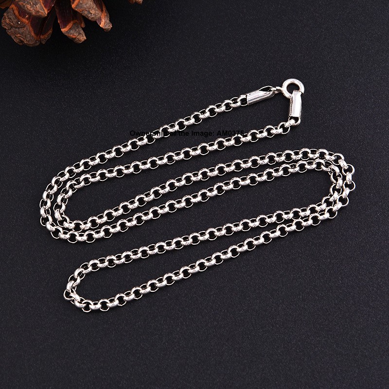 New Pure 925 Sterling Silver Women Men Necklace 3mm Rolo Link Chain 17.7″-33.4″L