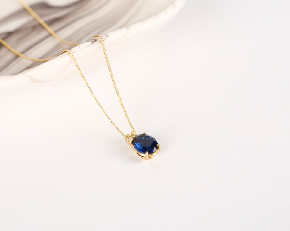 Genuine Blue Sapphire Pendant Necklace 925 Silver Birthstone Sapphire Jewelry
