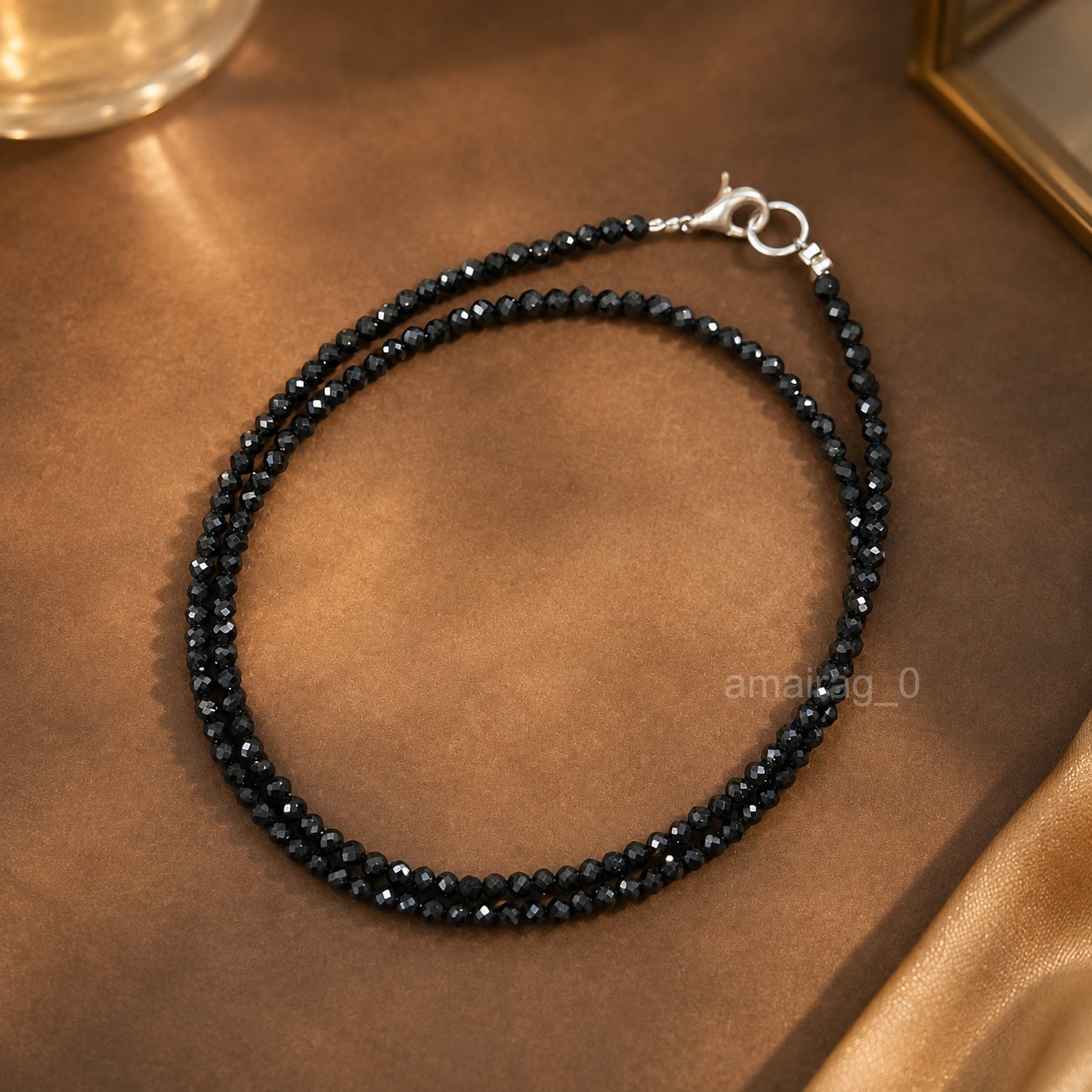 3.50mm 30 Inch Black Diamond Necklace Round Faceted Carbonado AAA Certified