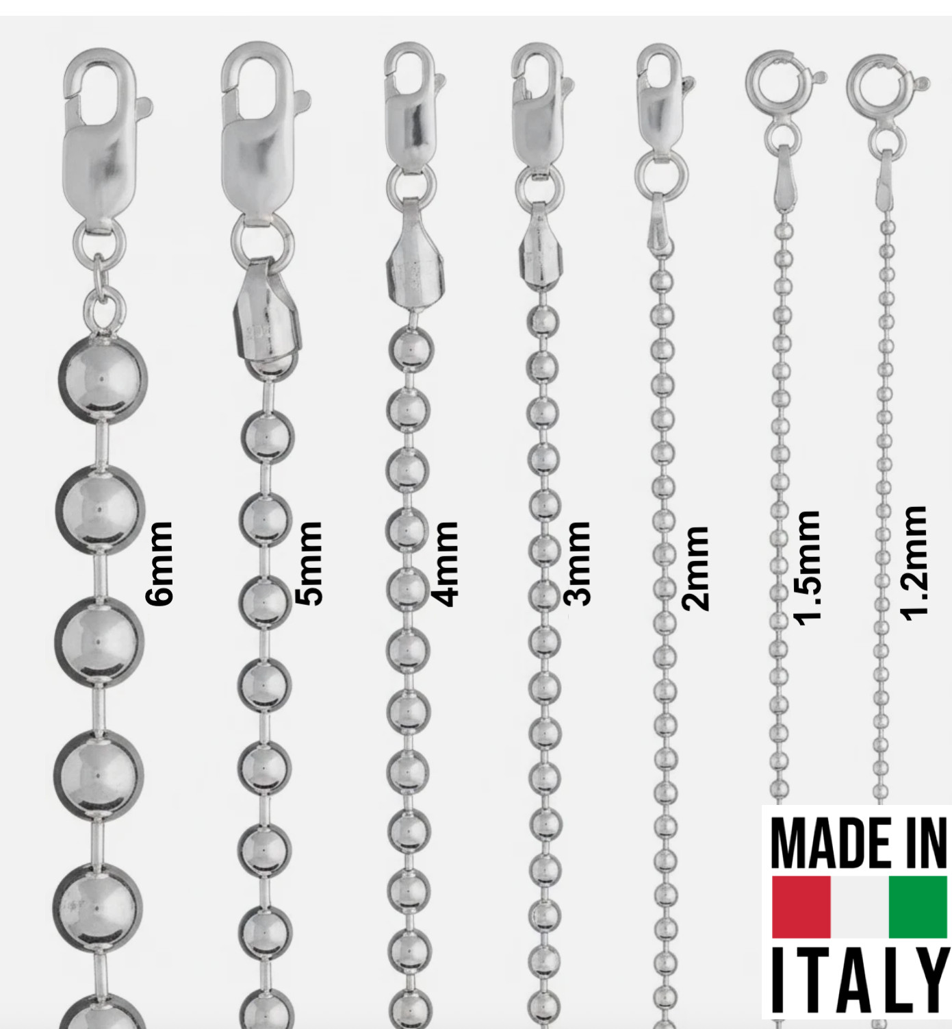 Solid Sterling Silver Bead Ball Chain Necklace All Sizes 925 925 Italian Made