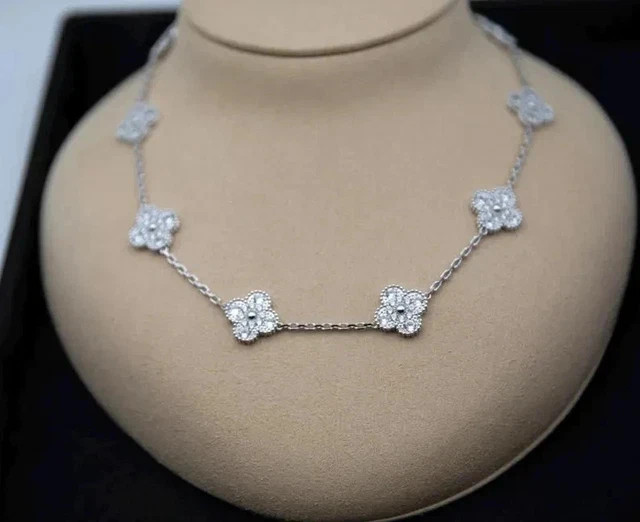 4Ct Round Cut Lab Created Diamond Clove Shape Necklace 14K White Gold Plated 18′