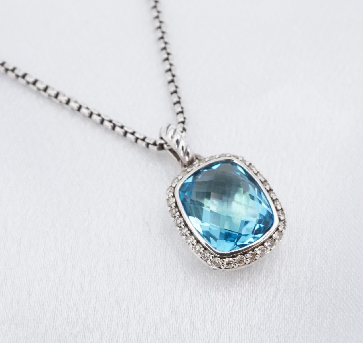 David Yurman Topaz Diamond Albion Pendant Necklace 17″ Sterling Silver NS2419
