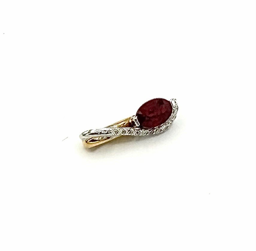 Estate 18K 750 White & Yellow Gold Ruby Diamond / Pendant 1.2g STUNNING!!!