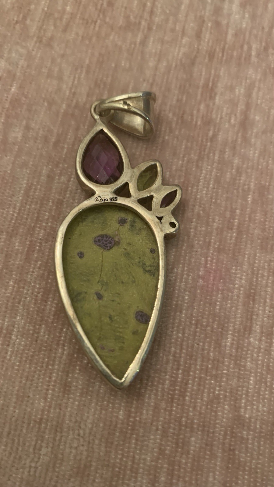 Gemstone Pendent 925 Silver Amethyst Peridot Atlantisite
