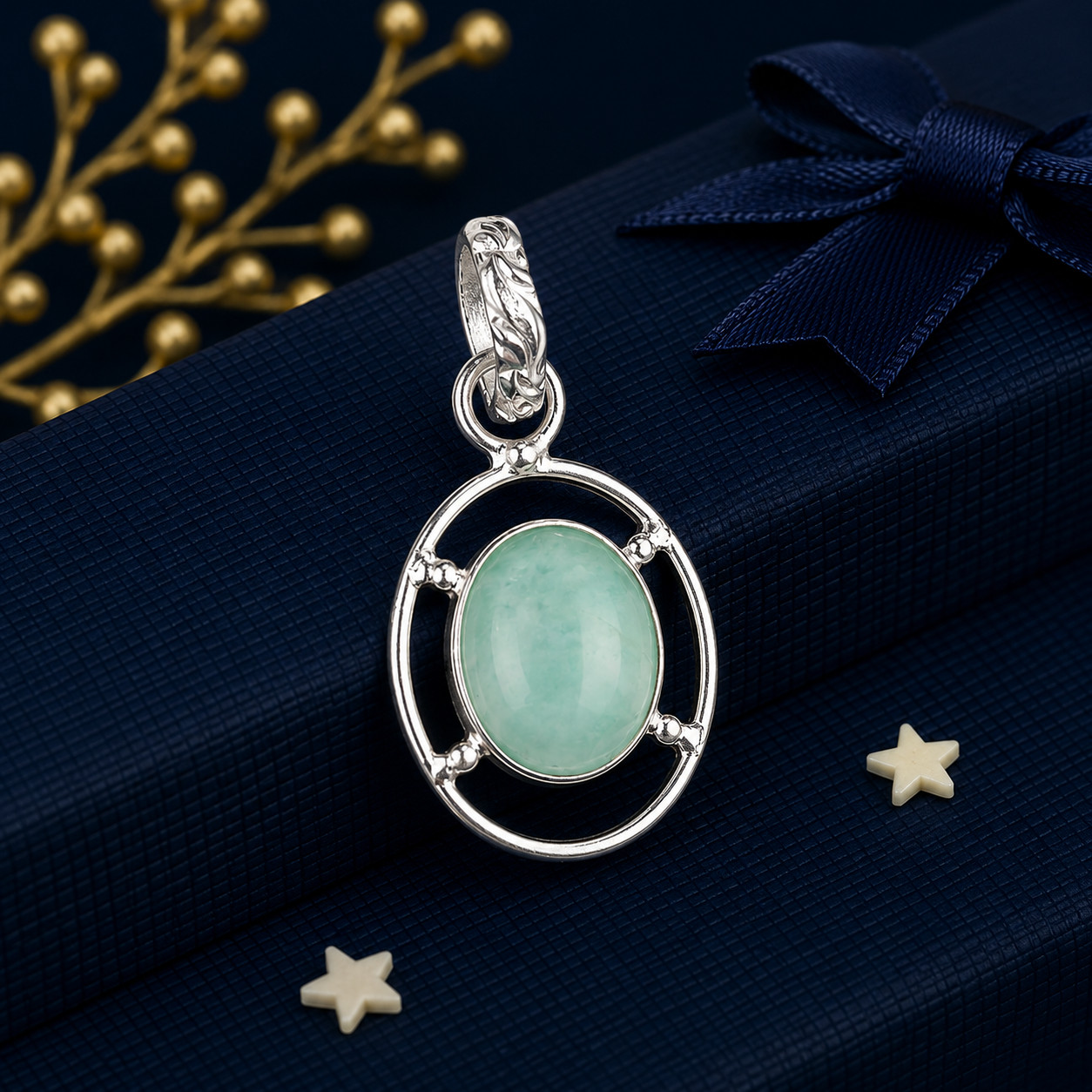 Amezonite Gemstone 925 Sterling Silver Necklace Pendent 1.30″ For Birthday