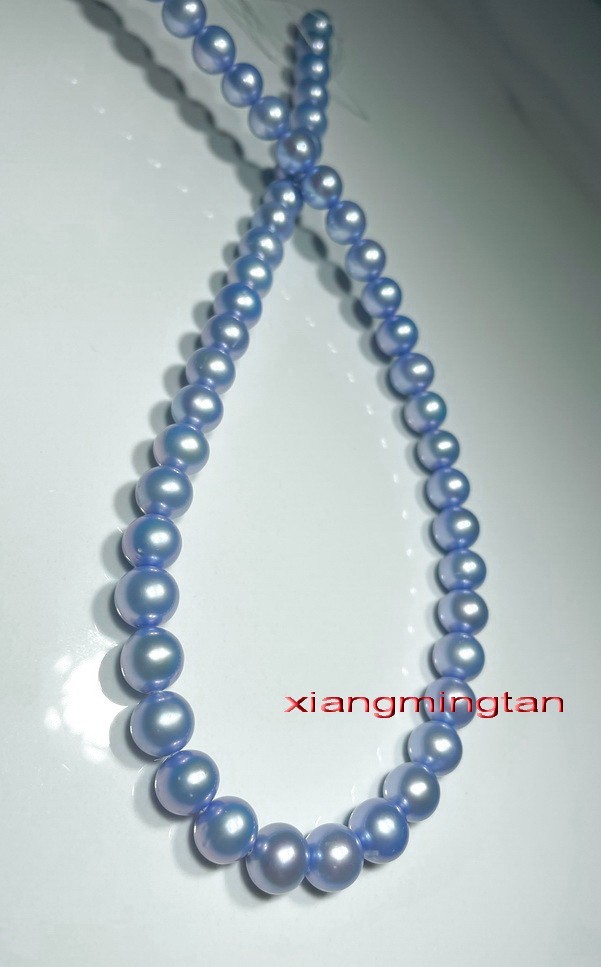 TOP luster 18″10-11mm REAL NATURAL south sea blue gray pearl necklace 14K gold