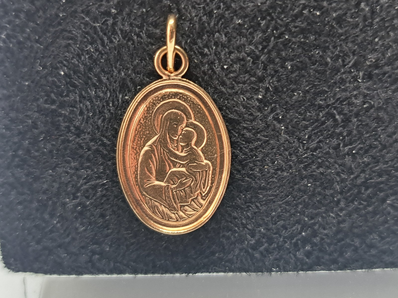 Golden Amulet Icon Mother of God of Vladimir 585 Gold Ukraine ZKYU 1.09 grams