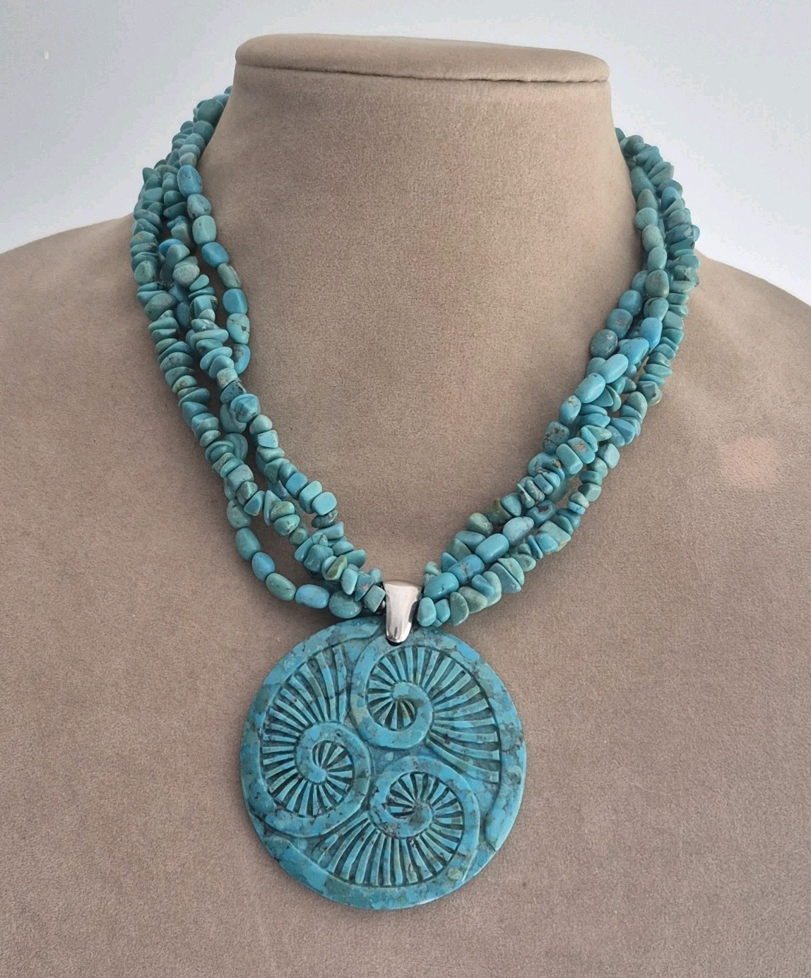 Sally C. Treasures SX multiple link Turquoise sterling silver statement necklace