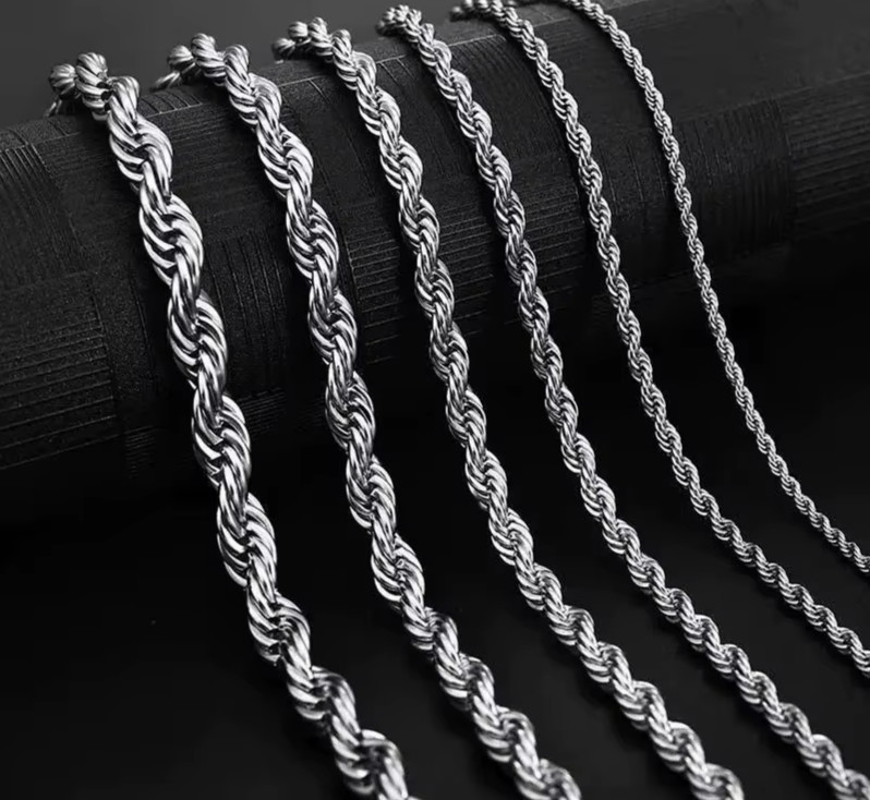 4mm Diamond Cut Solid 925 Sterling Silver Italian Rope Chain Men’s Necklace