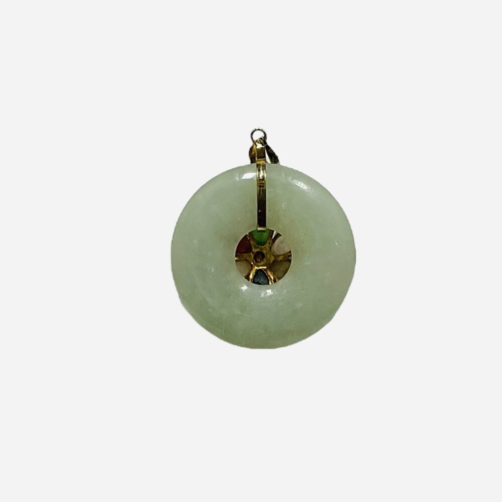 14k Yellow Gold Jade Pendant Multi Color Flower 3.4 Grams