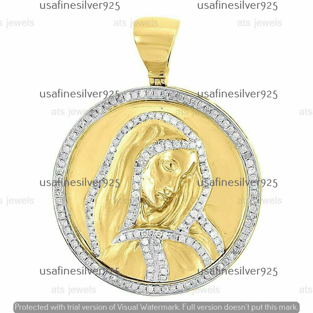 2 CT Moissanite Mother Mary Medallion Pendant Charm Piece 14K Yellow Gold Plated