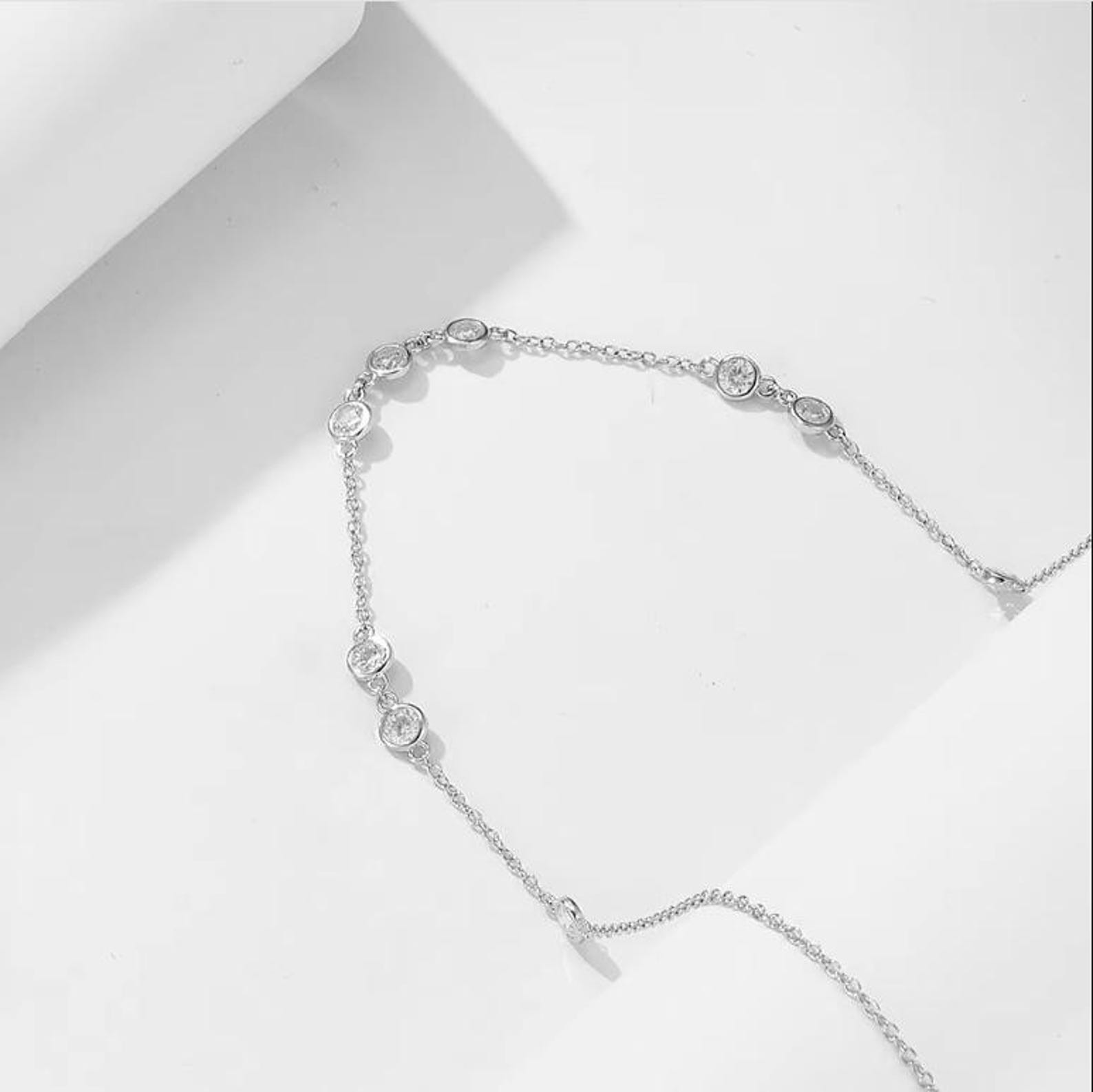 18 INCH By the Yard Station Necklace Round Natural Diamond 14k Solid White Gold