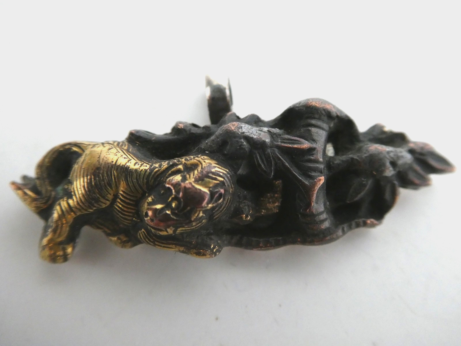 JAPANESE MIXED METAL SHAKUDO TIGER MEIJI ERA Sterling Silver 925 Pendant