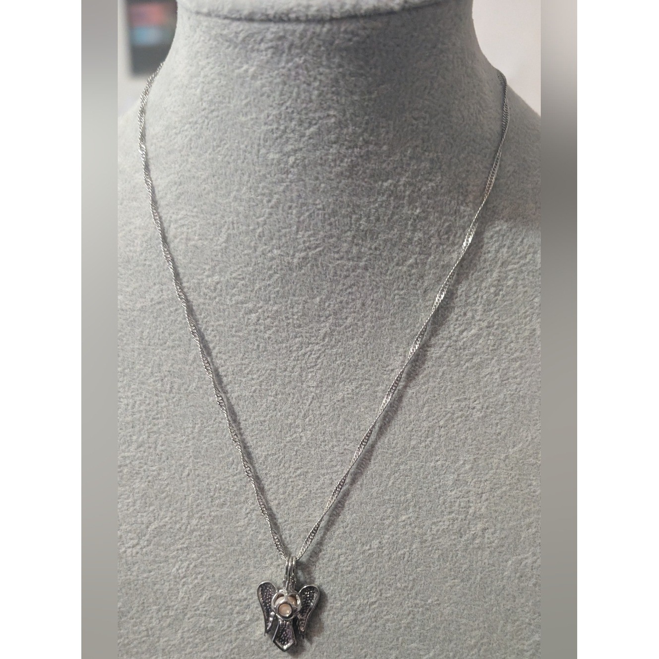 16″ Angel Necklace, Caged Pearl