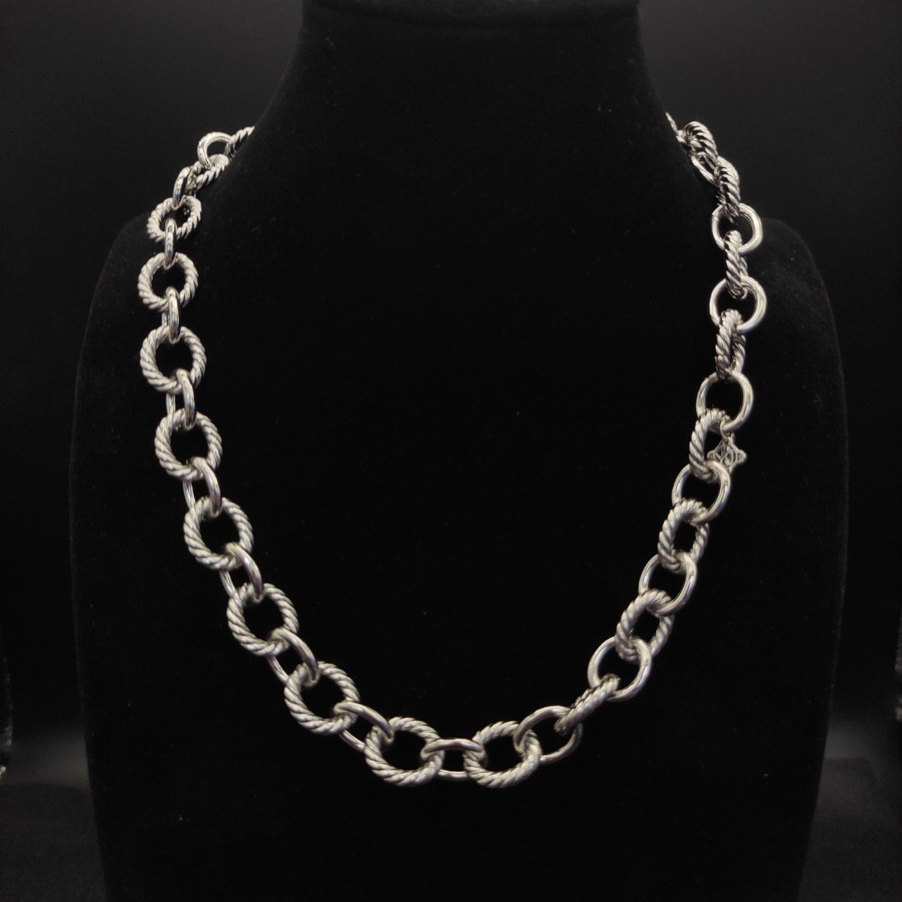 David Yurman 925 Sterling Silver Twisted Cable Large Link Statement Necklace 55
