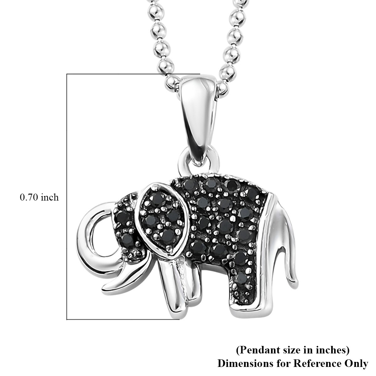 Elephant Pendant Necklace in Black Spinel Plated 925 Sterling Silver