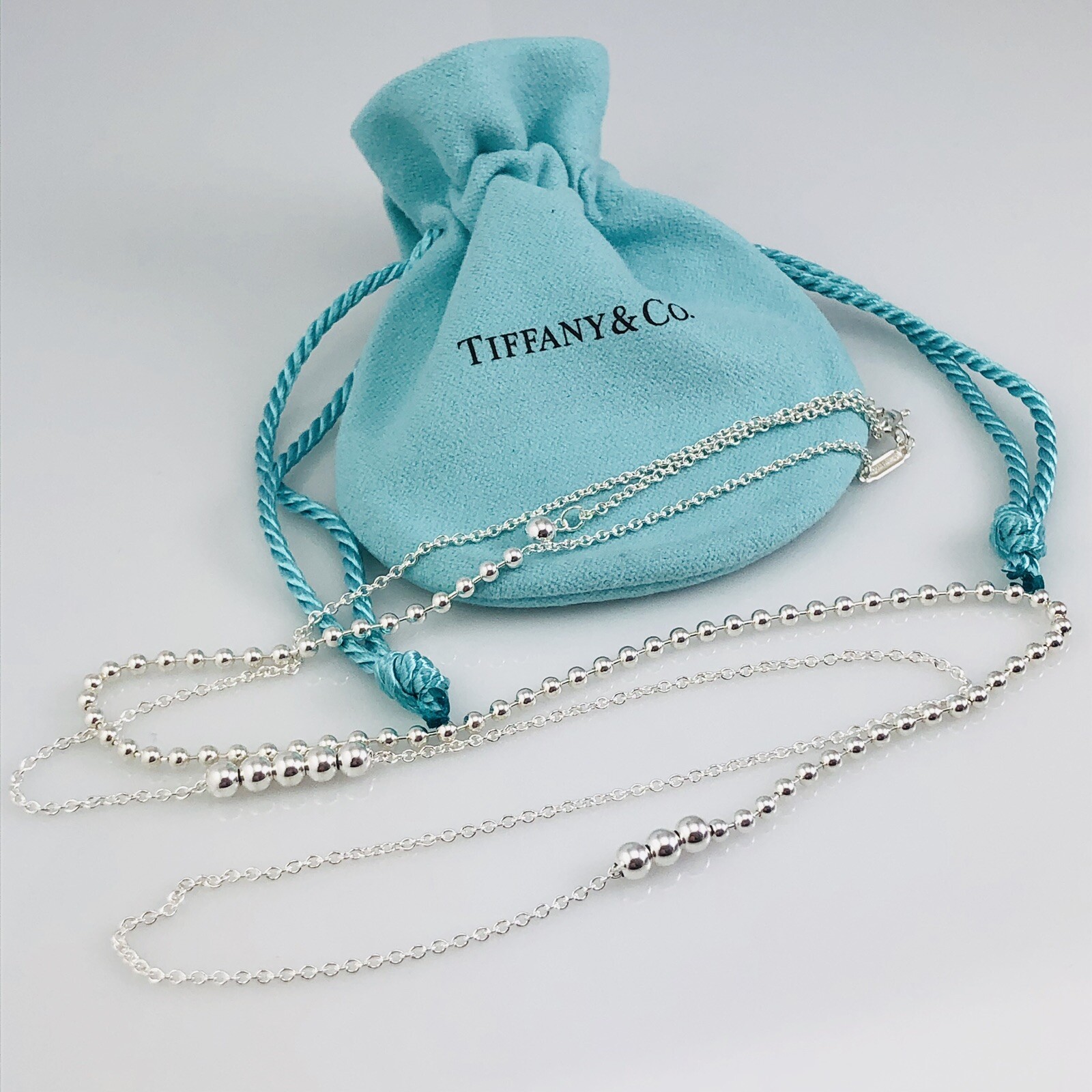 Tiffany & Co Mixed Bead Chain 28″ to 32″ in Sterling Silver Adjustable Necklace