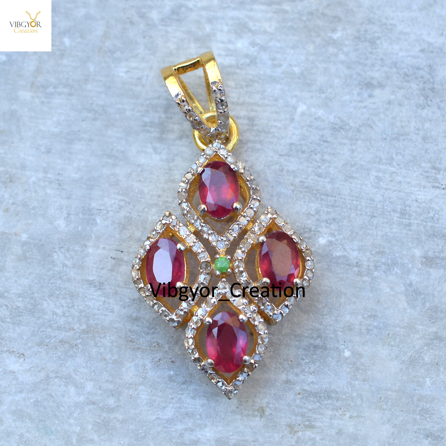 Pave Diamond Pendant Natural Ruby Gemstone Jewelry 925 Silver Gold Vermeil Charm