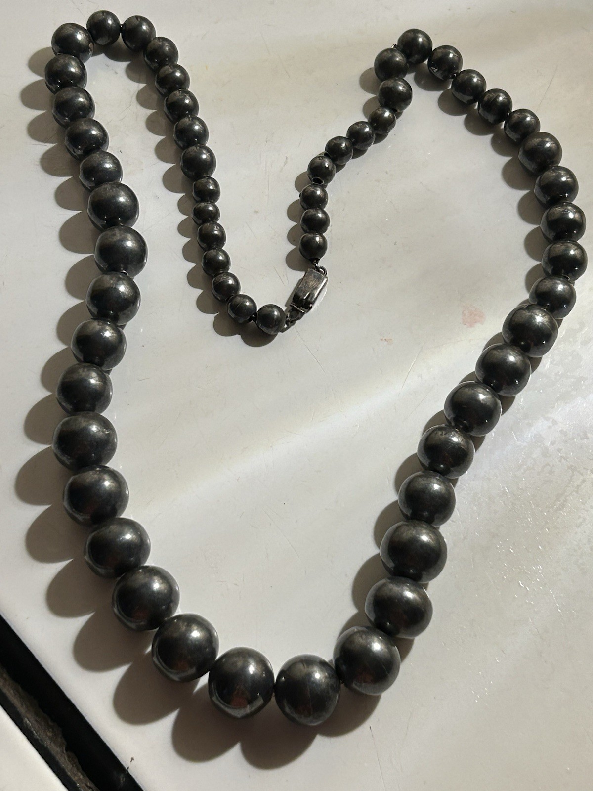 Vintage 925 Taxco Mexico Graduated Ball Bead Necklace 96 Grams